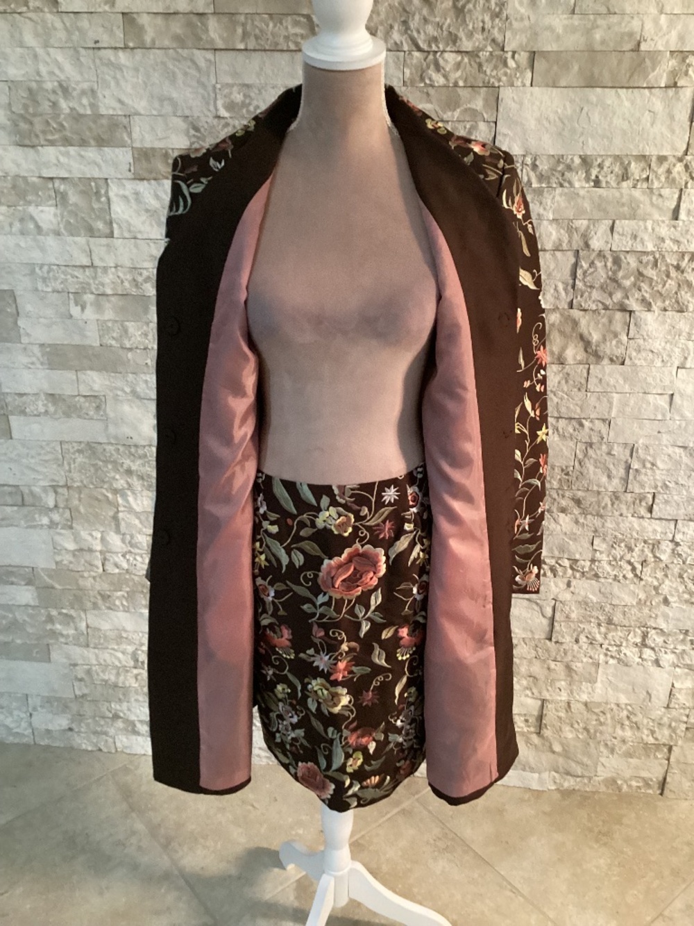 Newport News Vintage-Inspired Embroidered Silk Jacket and Skirt Set